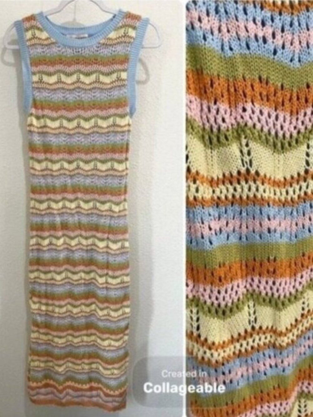 Willow & Wind Crochet Maxi Dress Boho Vintage Stretch Colorful